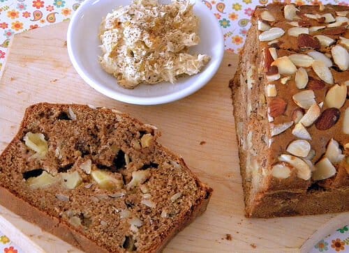 ALMOND APPLE BREAD WITH RUM RAISIN CREAM CHEESE 