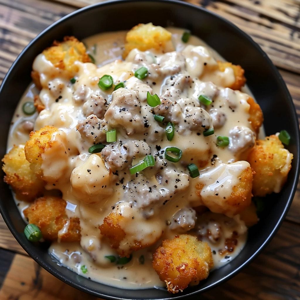 Tater Tot Breakfast Bowl with Sausage Gravy