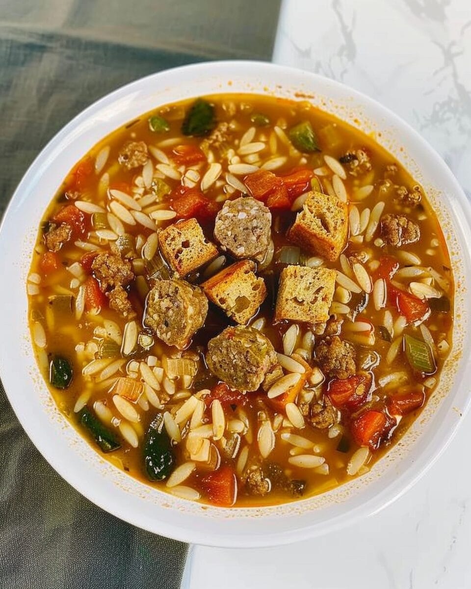 
ITALIAN SAUSAGE SOUP WITH ORZO